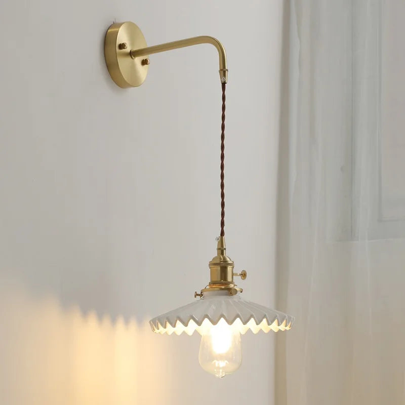 Axyaa Ceramic LED Wall Lamp with Pull Chain Switch - Modern White Black Copper Mirror Light