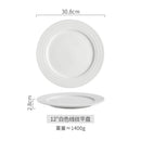 Axyaa White Ceramic Plate Line Texture Steak Pasta Serving Dessert Snack Plate