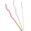 Axyaa Stainless Steel Wave Straws Set for Drinks and Cocktails