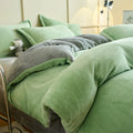Axyaa Solid Flannel Bedding Set, Reversible Fleece Duvet Cover and Cozy Sheet with Pillowcases