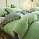 Axyaa Solid Flannel Bedding Set, Reversible Fleece Duvet Cover and Cozy Sheet with Pillowcases
