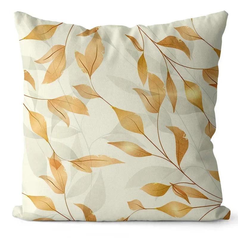 Axyaa Ginkgo Print Cushion Cover - Square Pillowcase for Home Decor