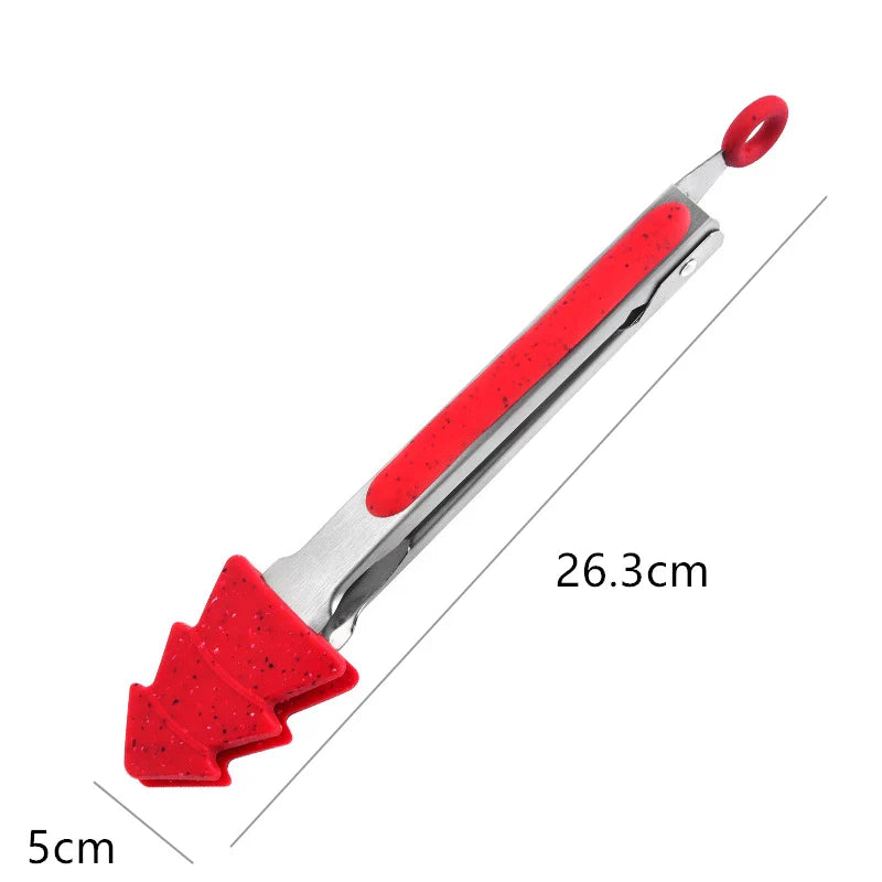 Axyaa Christmas Style Silicone BBQ Tongs - Kitchen Cooking Essential