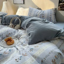 Axyaa Fresh Blue Floral Duvet Cover Set - Wrinkled Yann Bedding in Washing Cotton