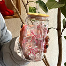 Axyaa 500ml Bow Plastic Tumbler Mason Jar Water Bottle with Lid & Straw
