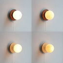 Axyaa Nordic LED Walnut Wood Glass Ball Wall Sconce, Pull Chain Switch, Modern Design