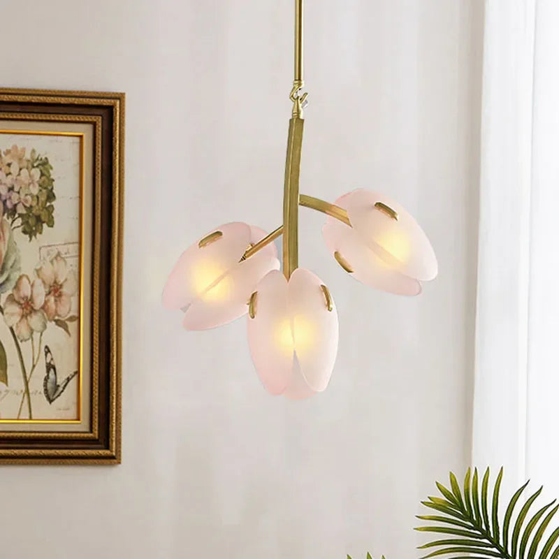 Axyaa Pink Glass Tulip Bud Pendant Chandelier