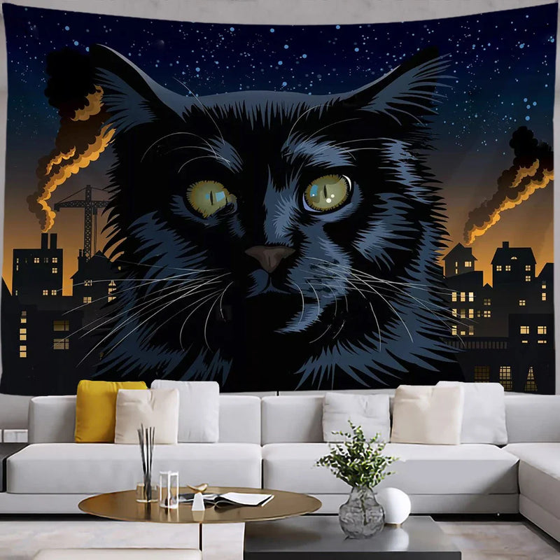 Axyaa Smart Cat Mandala Macrame Tapestry - Bohemian House Decor
