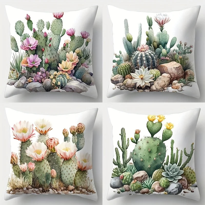 Axyaa Cactus Flower Sofa Pillow Case Set, 17.7" Home Decor Single-Sided Print