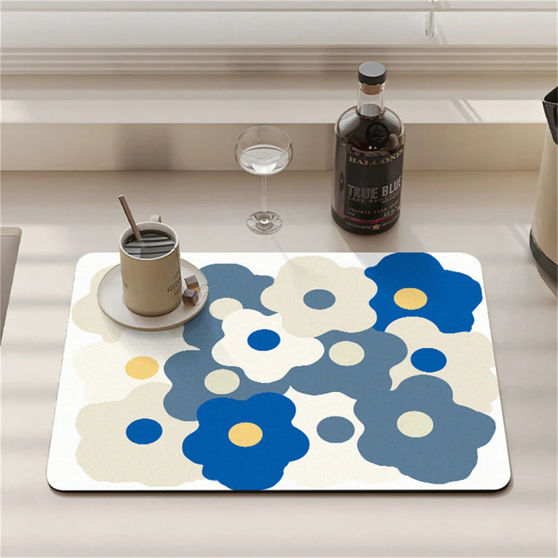 Axyaa Cartoon Flowers Silicone Coasters - Absorbent Kitchen Drying Mat
