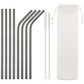 Axyaa Stainless Steel Drinking Straws Set - 8pcs Reusable Straws with Brush & Bag