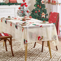 Axyaa Holiday Party Tablecloth Santa Claus Flower Print for New Year Christmas Décor