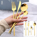 Golden Black Cutlery Set 24Pcs Stainless Steel Knife Fork Spoon Tableware Axyaa