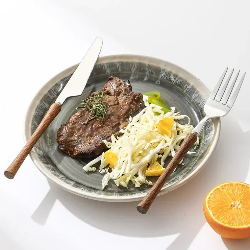 Axyaa Stainless Steel Cutlery Set with Wooden Handles