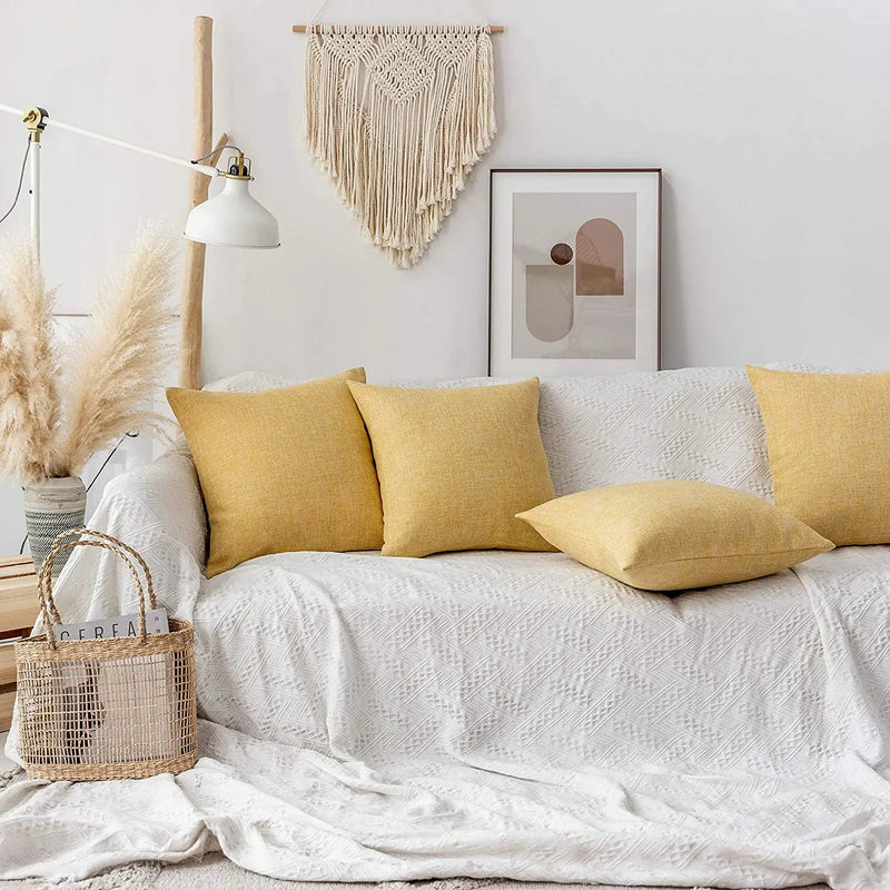 Axyaa Yellow Linen Cushion Cover for Home Sofa Car Bedroom Decoration