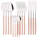 Axyaa 16Pcs Western Black Gold Dinnerware Set Stainless Steel Tableware Flatware