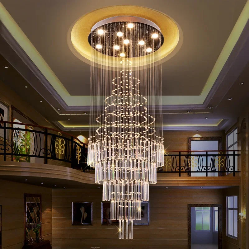 Axyaa Crystal Staircase Chandelier: Modern LED Lighting for Home, Hotel, and Restaurant