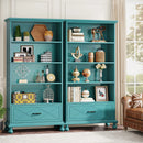 Axyaa 6-Shelf Bookcase with Drawer, 71" Tall, Solid Wood Legs