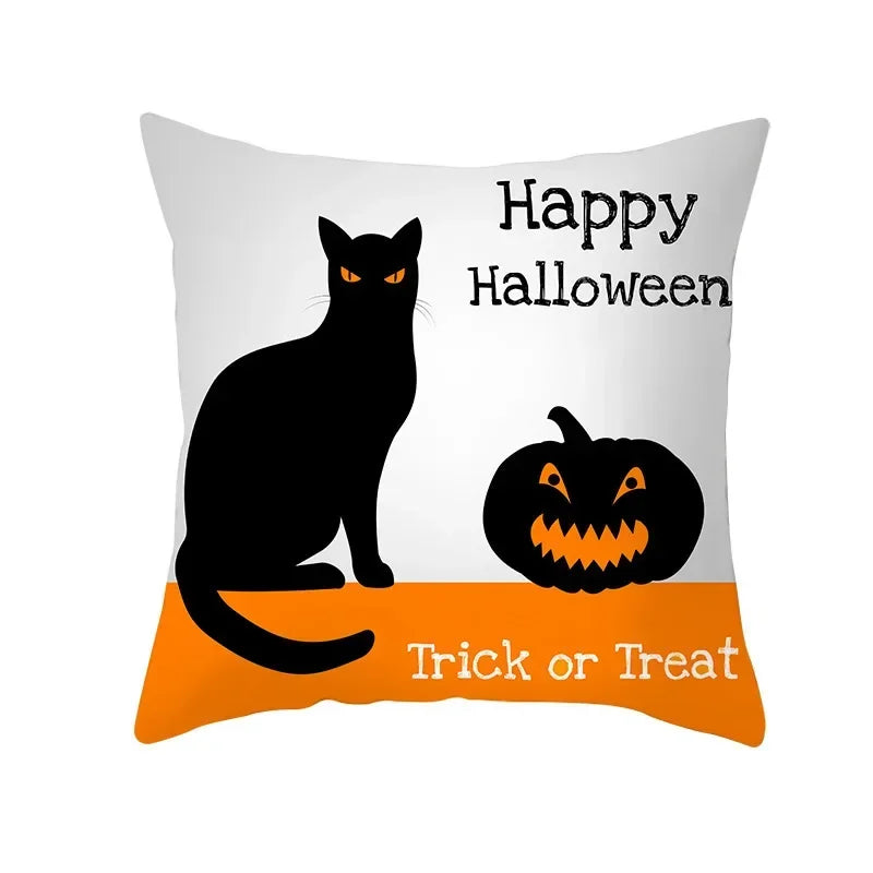Axyaa Black Cat Pumpkin Cushion Cover 45x45 cm - Home Decor Funny Printed Pillow Case
