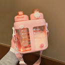 Axyaa Double Drink Plastic Water Bottles With Straw, Tea Filter, Portable Strap, Large Capacity