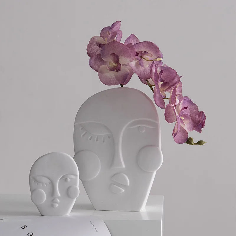 Axya Ceramic Face Vase Set - Nordic Rustic Modern Room Decor for Home
