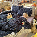 Retro Flower Lace Duvet Set + Sheet Washed Polyester Bedding for Girl Adult, All Season Home Bedclothes