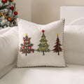 Axyaa Christmas Tree Embroidered Short Plush Pillowcase - Festive Living Room Decor