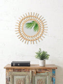 Axyaa Rattan Sunburst Wall Mirror: Handmade Boho Round Decor for Living Room