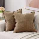 Axyaa Soft Corduroy Striped Border Throw Pillow Covers 18x18 Inch