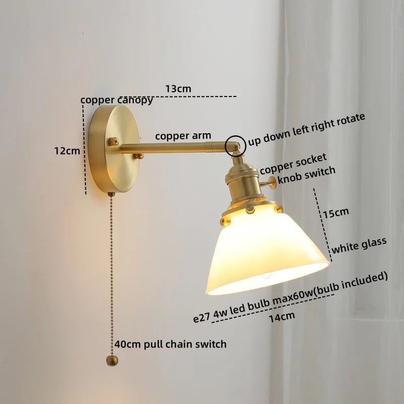 Nordic Modern LED Wall Light Axyaa Ceramic Bedside Lamp Pull Chain Switch