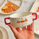 Axyaa Polka Dot Dog Snack Bowl - Cute Home Dessert Rice Divider Plate