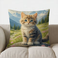 Axyaa Cute Orange Cat Forest Flowers Pillow Cover