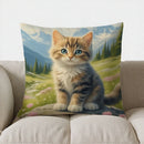 Axyaa Cute Orange Cat Forest Flowers Pillow Cover
