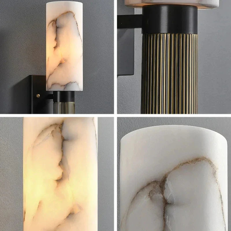 Axyaa Marble Wall Lamp: Medieval Style Copper Wall Sconce for Elegant Living Room Decor