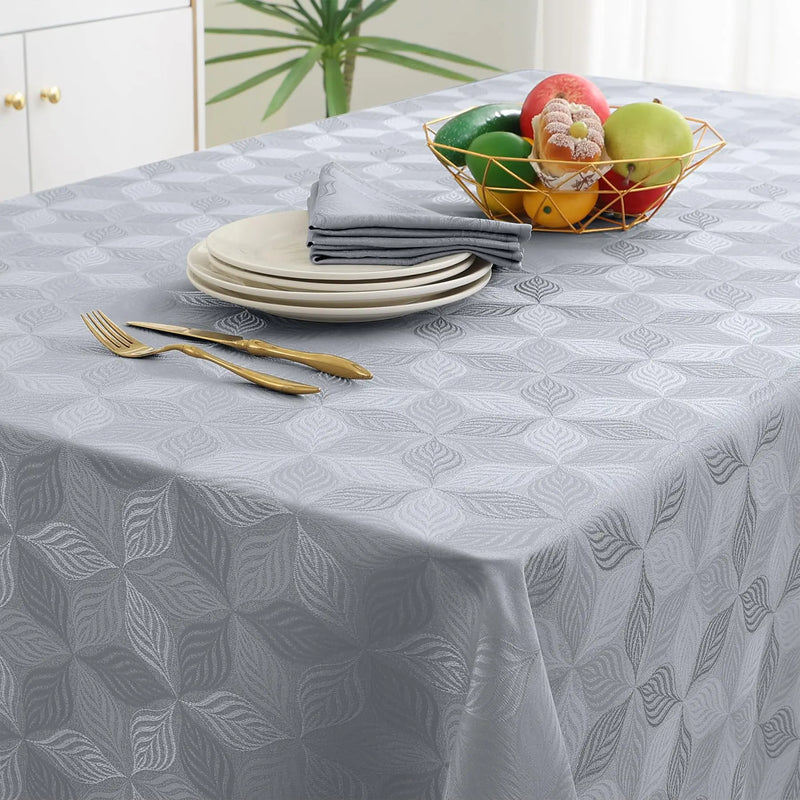Axyaa Jacquard Leaf Flower Polyester Tablecloth Grey