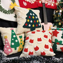 Axyaa Christmas Tree Circle Velvet Embroidery Linen Pillow Cover