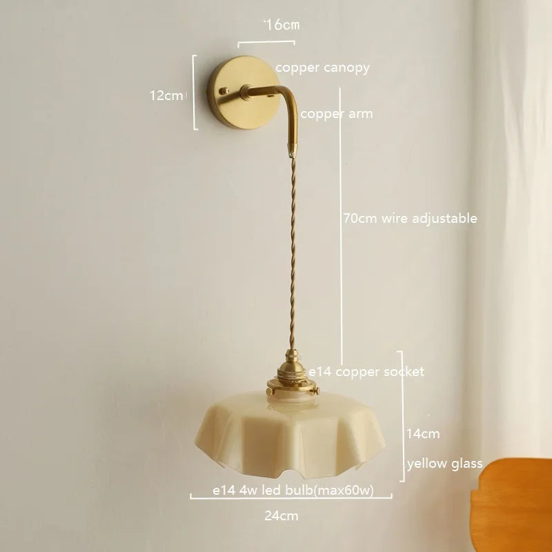 Axyaa Pink Glass LED Wall Sconce E14 Copper Socket Modern Nordic Bedroom Living Room Wall Lamp