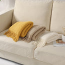 Axyaa Cream White Textured Knitted Throw Blanket - Cozy Boho Vintage Style