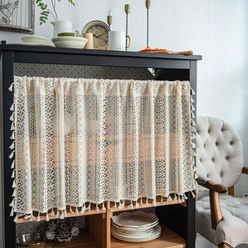 Axya Lace Half Curtain for Kitchen Sink Cupboard Dustproof Window Curtains