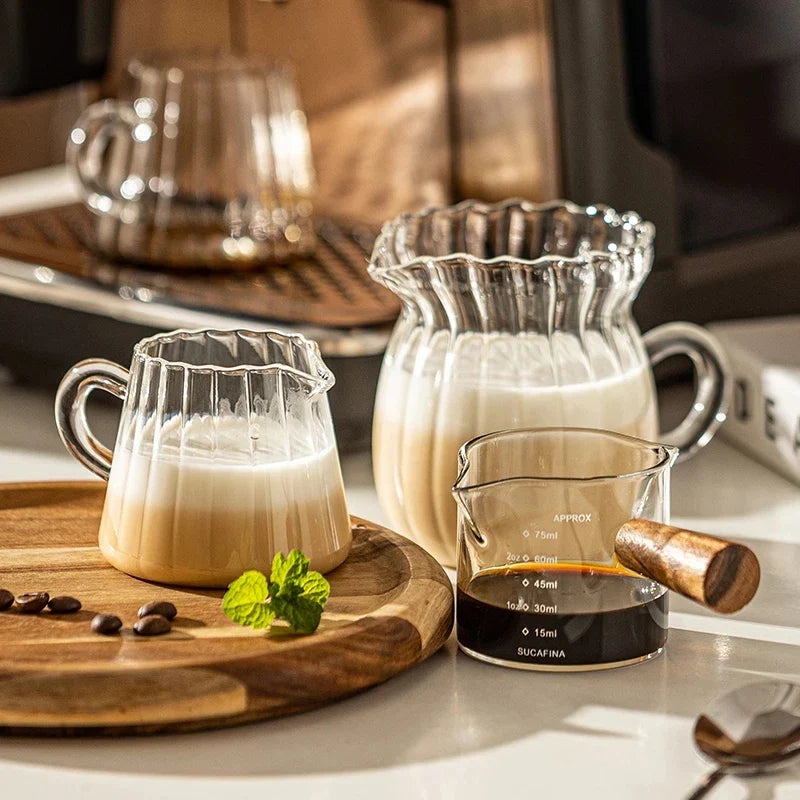 Axya Stripe Milk Jug Glass Cup With Handle Separator Fair Cup Home Cafe Drinkware