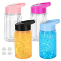 Axyaa 10oz Double Layer Plastic Water Bottles with Lid, Straw - Set of 4