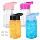 Axyaa 10oz Double Layer Plastic Water Bottles with Lid, Straw - Set of 4