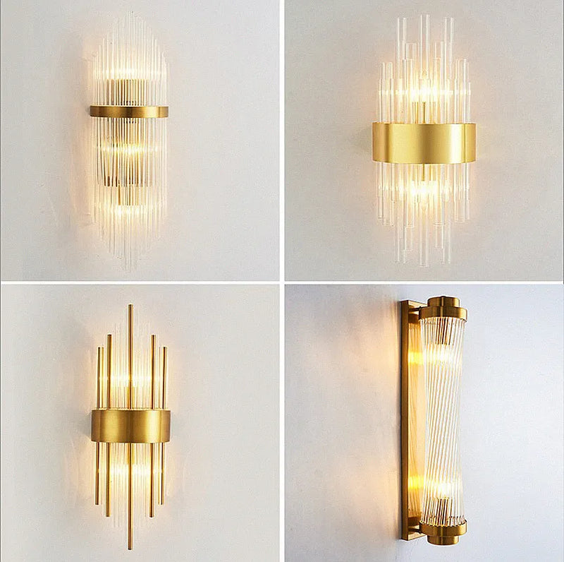 Axyaa Golden Crystal Wall Lamp: Elegant LED Sconce for Bedroom, Living Room, Bathroom