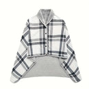 Axyaa Plaid Fleece Poncho Throw Blanket with Buttons