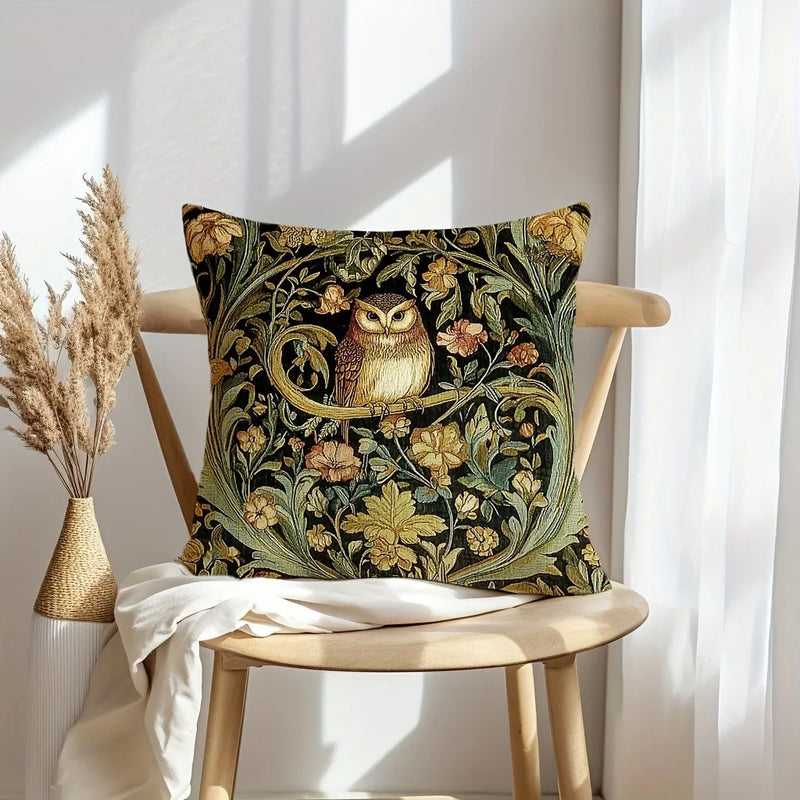 Floral Owl Bird Print Pillowcase for Living Room & Bedroom Decor by Axyaa