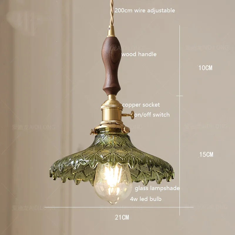 Axyaa White Green Glass LED Pendant Light with Copper Socket