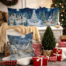 Axyaa Snowy Village & Christmas Tree Pillow Covers - Sofa Bedroom Car Cushion Cover