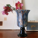 Axyaa Blue and Gold Gradient French Glass Vase - Large Wabi-Sabi Art Piece