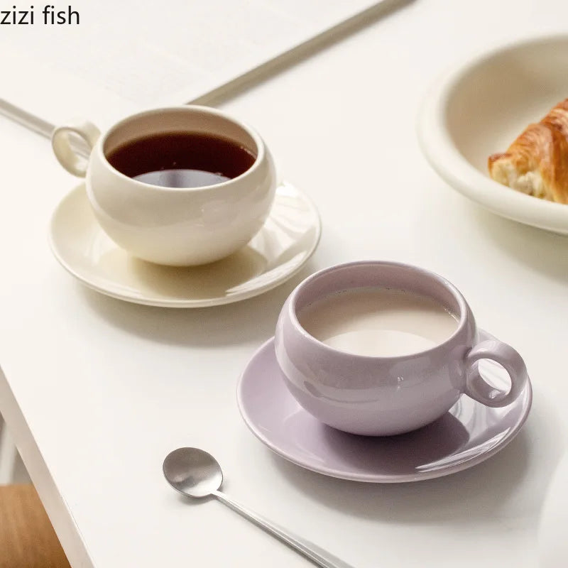 Axya Ceramic Mug Set: Solid Color Coffee Cup and Plate for Tea, Milk, Breakfast