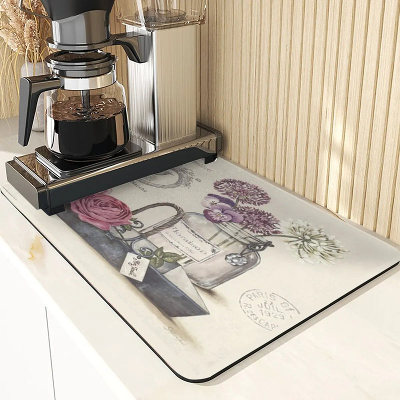 Axyaa Lavender Print Kitchen Drying Mat | Absorbent Mat for Home Décor